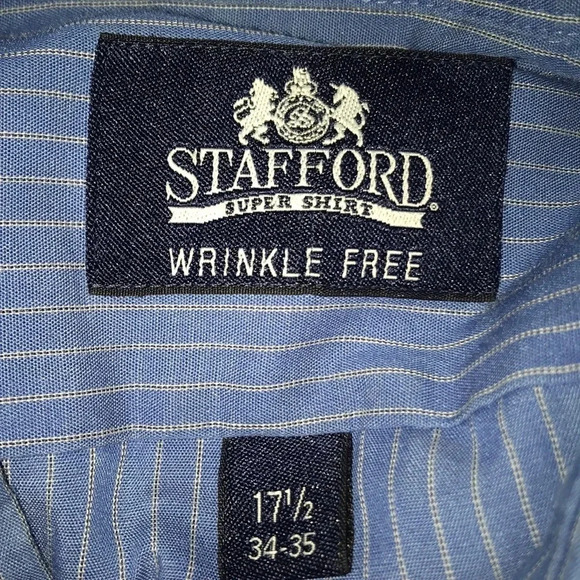 𝅺Stafford wrinkle-free button up chest pocket flawed neck size 17.5 - Picture 2 of 6